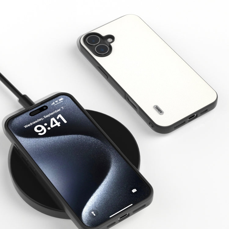 For iPhone 16 Plus ABEEL Black Frame Genuine Leather Elegant Phone Case(White) - iPhone 16 Plus Cases by PMC TechLife | Online Shopping South Africa | PMC TechLife | Buy Now Pay Later Mobicred