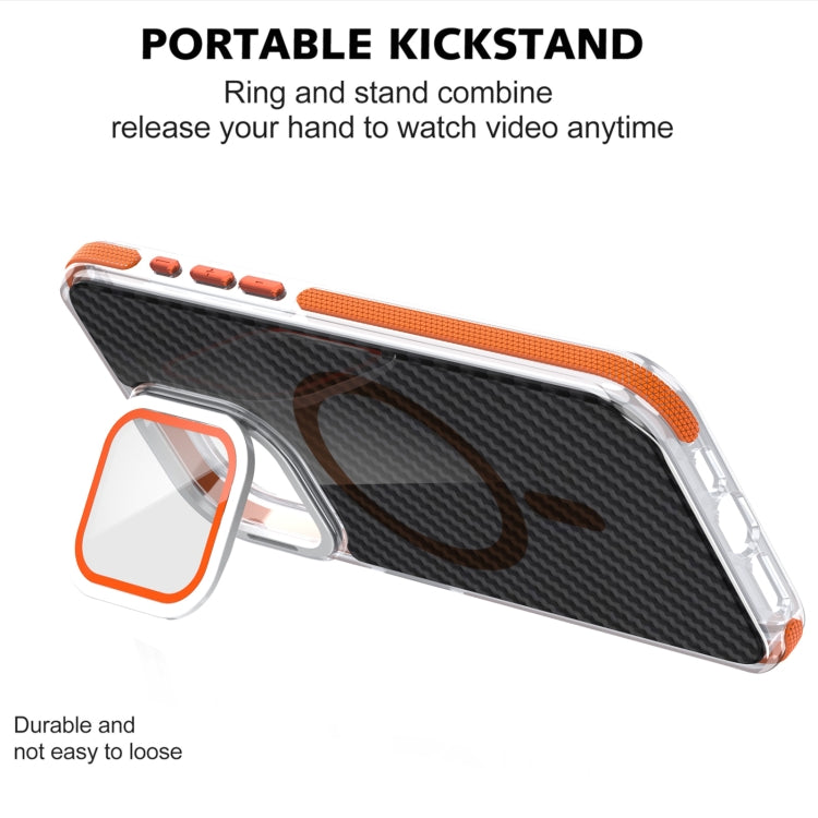 For iPhone 16 Pro Max Magsafe Dual-Color Carbon Fiber Lens Film Phone Case with Lens Fold Holder(Gray) - iPhone 16 Pro Max Cases by PMC TechLife | Online Shopping South Africa | PMC TechLife | Buy Now Pay Later Mobicred