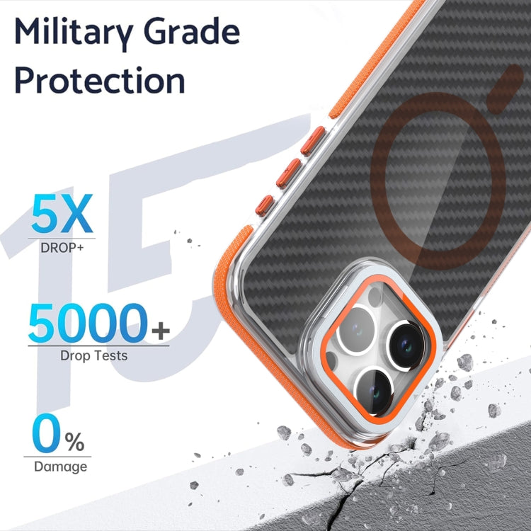 For iPhone 16 Pro Max Magsafe Dual-Color Carbon Fiber Lens Film Phone Case with Lens Fold Holder(Gray) - iPhone 16 Pro Max Cases by PMC TechLife | Online Shopping South Africa | PMC TechLife | Buy Now Pay Later Mobicred