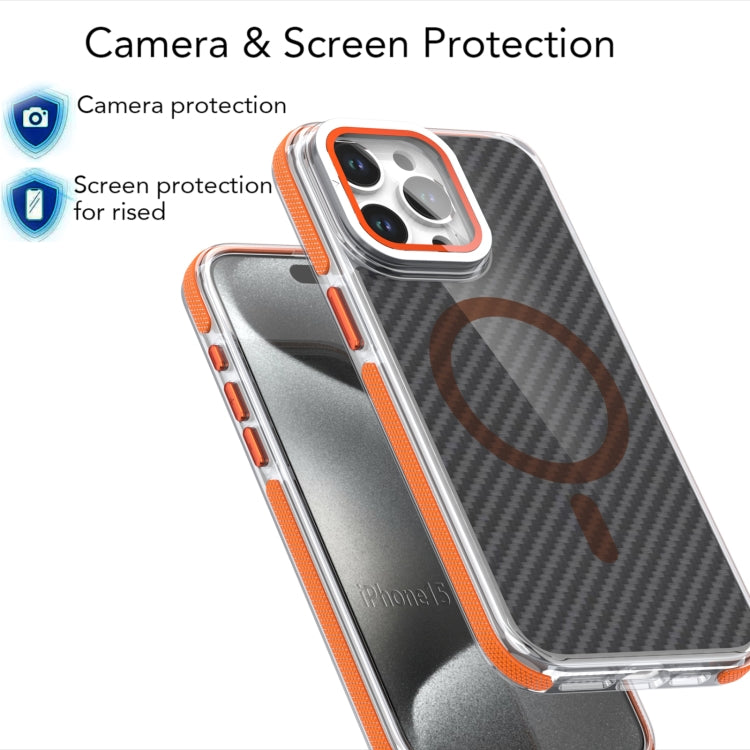 For iPhone 16 Pro Magsafe Dual-Color Carbon Fiber Lens Film Phone Case with Lens Fold Holder(Gray) - iPhone 16 Pro Cases by PMC TechLife | Online Shopping South Africa | PMC TechLife | Buy Now Pay Later Mobicred