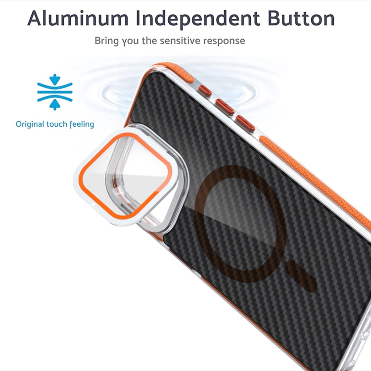 For iPhone 16 Plus Magsafe Dual-Color Carbon Fiber Lens Film Phone Case with Lens Fold Holder(Gray) - free shipping - PMC TechLife - Order now!