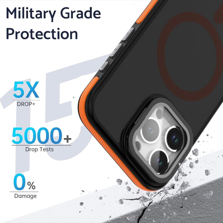 For iPhone 16 Pro Magsafe Dual-Color Skin Feel Lens Film Phone Case with Lens Fold Holder(Orange) - iPhone 16 Pro Cases by PMC TechLife | Online Shopping South Africa | PMC TechLife | Buy Now Pay Later Mobicred