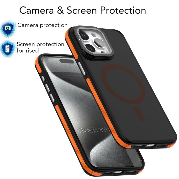 For iPhone 16 Plus Magsafe Dual-Color Skin Feel Lens Film Phone Case with Lens Fold Holder(Black) - iPhone 16 Plus Cases by PMC TechLife | Online Shopping South Africa | PMC TechLife | Buy Now Pay Later Mobicred