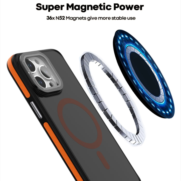 For iPhone 16 Pro Magsafe Dual-Color Skin Feel Lens Film Phone Case with Lens Fold Holder(Black) - iPhone 16 Pro Cases by PMC TechLife | Online Shopping South Africa | PMC TechLife | Buy Now Pay Later Mobicred