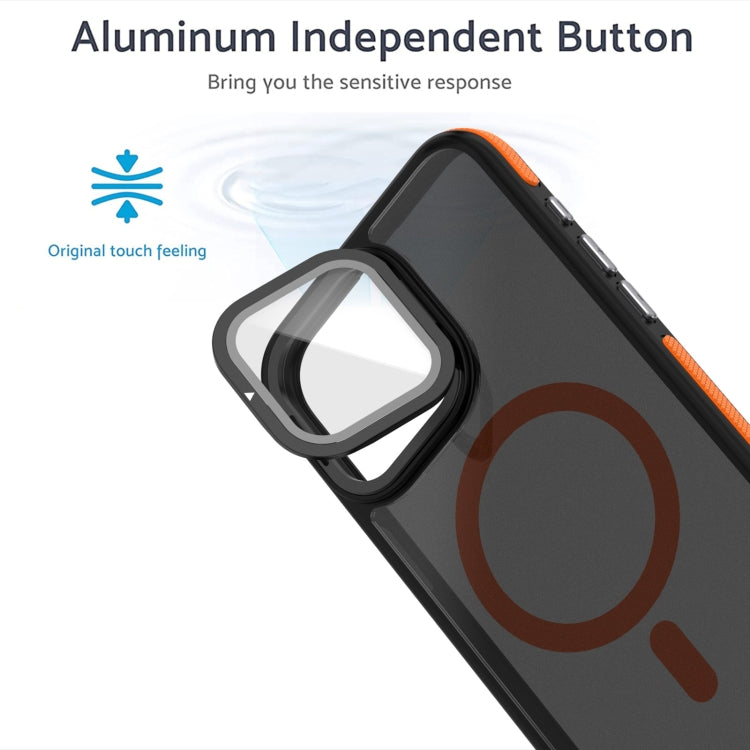 For iPhone 16 Pro Magsafe Dual-Color Skin Feel Lens Film Phone Case with Lens Fold Holder(Orange) - iPhone 16 Pro Cases by PMC TechLife | Online Shopping South Africa | PMC TechLife | Buy Now Pay Later Mobicred