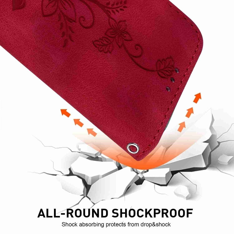 For Samsung Galaxy S25 Ultra 5G Lily Embossed Leather Phone Case(Red) - free shipping - PMC Jewellery - Order now!
