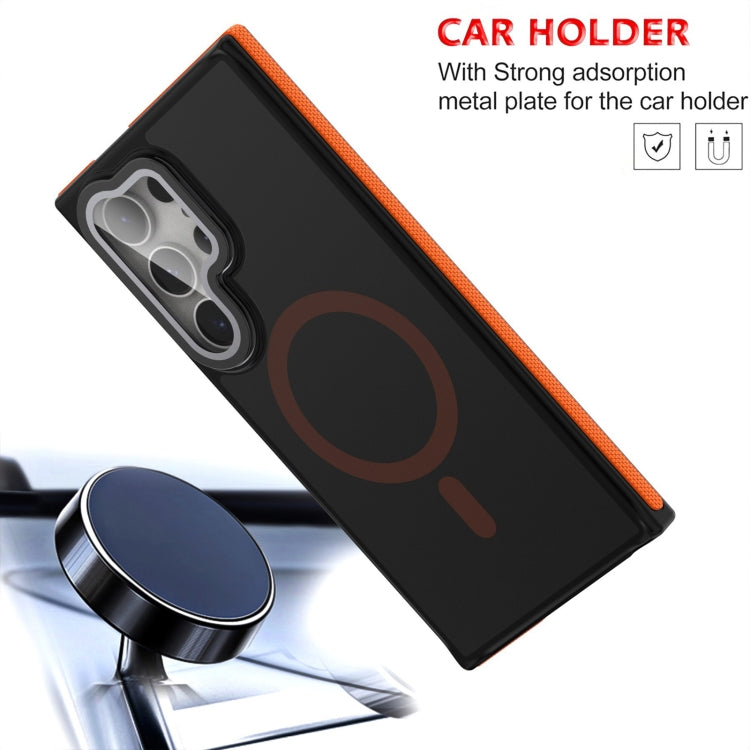 For Samsung Galaxy S24 Ultra 5G Magsafe Dual-Color Skin Feel Lens Film Phone Case with Lens Fold Holder(Black) - Galaxy S24 Ultra 5G Cases by PMC Jewellery | Online Shopping South Africa | PMC Jewellery | Buy Now Pay Later Mobicred