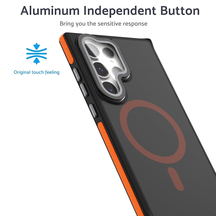 For Samsung Galaxy S24 Ultra 5G Magsafe Dual-Color Skin Feel Lens Film Phone Case with Lens Fold Holder(Black) - Galaxy S24 Ultra 5G Cases by PMC Jewellery | Online Shopping South Africa | PMC Jewellery | Buy Now Pay Later Mobicred