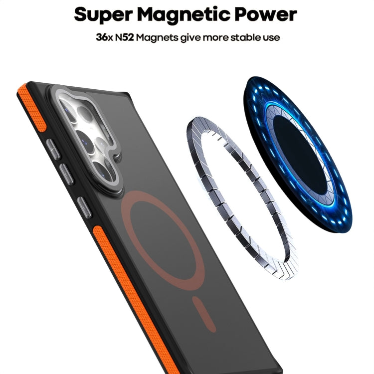 For Samsung Galaxy S24 Ultra 5G Magsafe Dual-Color Skin Feel Lens Film Phone Case with Lens Fold Holder(Red) - Galaxy S24 Ultra 5G Cases by PMC Jewellery | Online Shopping South Africa | PMC Jewellery | Buy Now Pay Later Mobicred