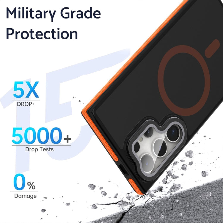 For Samsung Galaxy S24 Ultra 5G Magsafe Dual-Color Skin Feel Lens Film Phone Case with Lens Fold Holder(Blue) - Galaxy S24 Ultra 5G Cases by PMC Jewellery | Online Shopping South Africa | PMC Jewellery | Buy Now Pay Later Mobicred