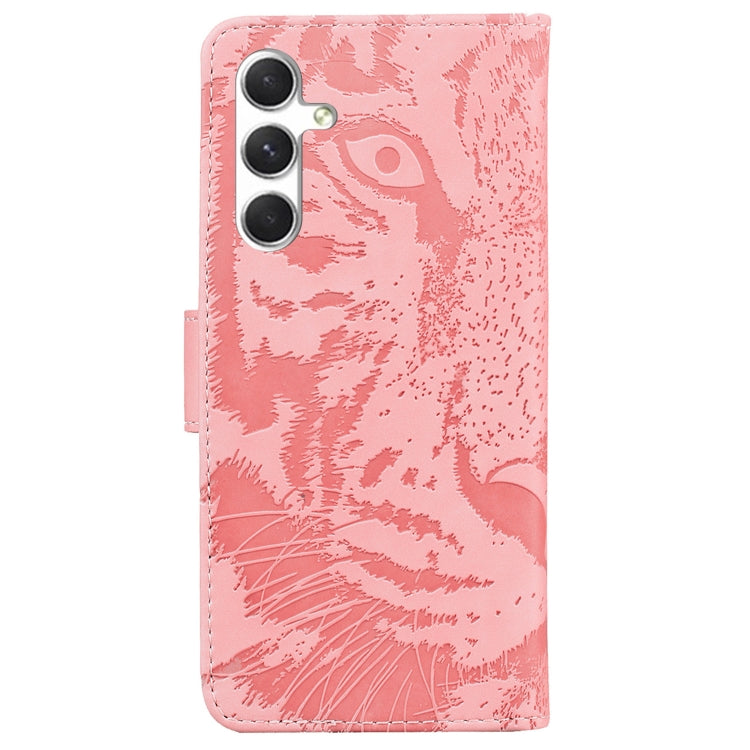 For Samsung Galaxy S25 5G Tiger Embossing Pattern Flip Leather Phone Case(Pink) - Galaxy S25 5G Cases by PMC Jewellery | Online Shopping South Africa | PMC Jewellery | Buy Now Pay Later Mobicred