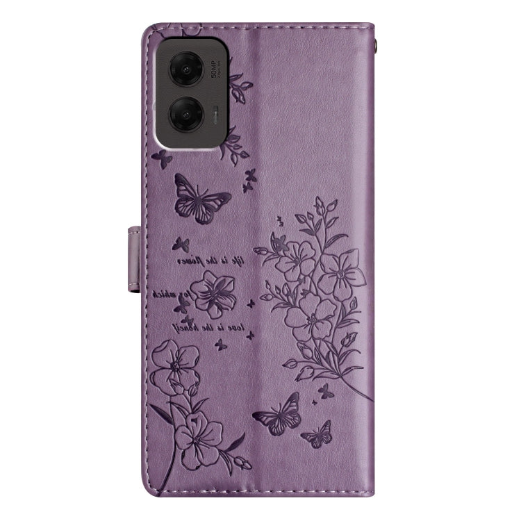 For Motorola Moto G Stylus 5G 2024 Butterflies and Flowers Leather Phone Case(Purple) - Motorola Cases by PMC Jewellery | Online Shopping South Africa | PMC Jewellery | Buy Now Pay Later Mobicred