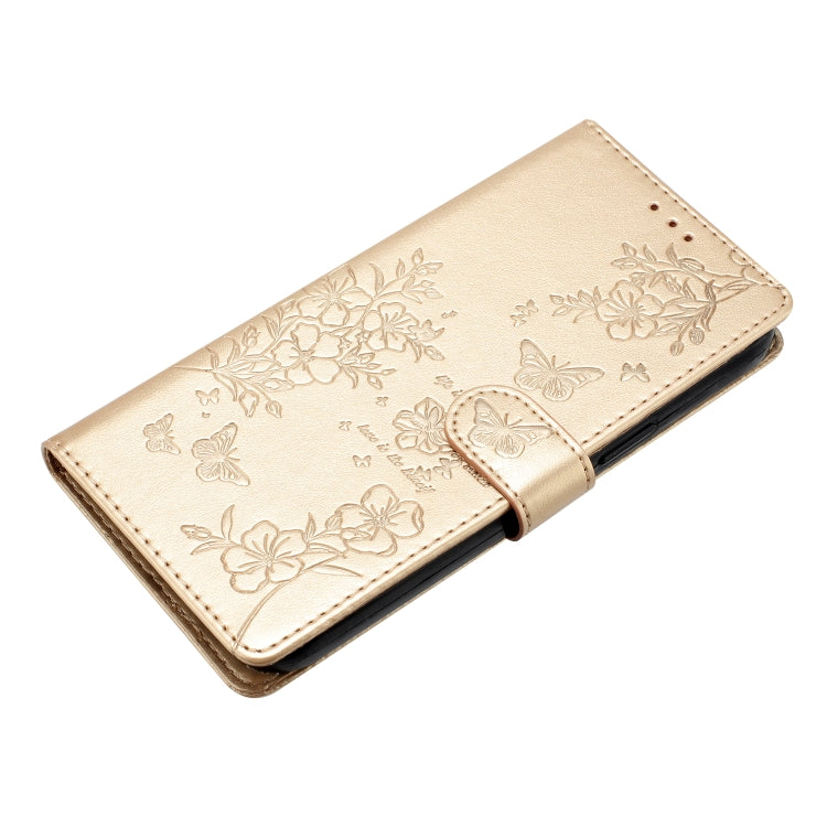 For Motorola Moto G Play 2024 Butterflies and Flowers Leather Phone Case(Gold) - Motorola Cases by PMC Jewellery | Online Shopping South Africa | PMC Jewellery | Buy Now Pay Later Mobicred