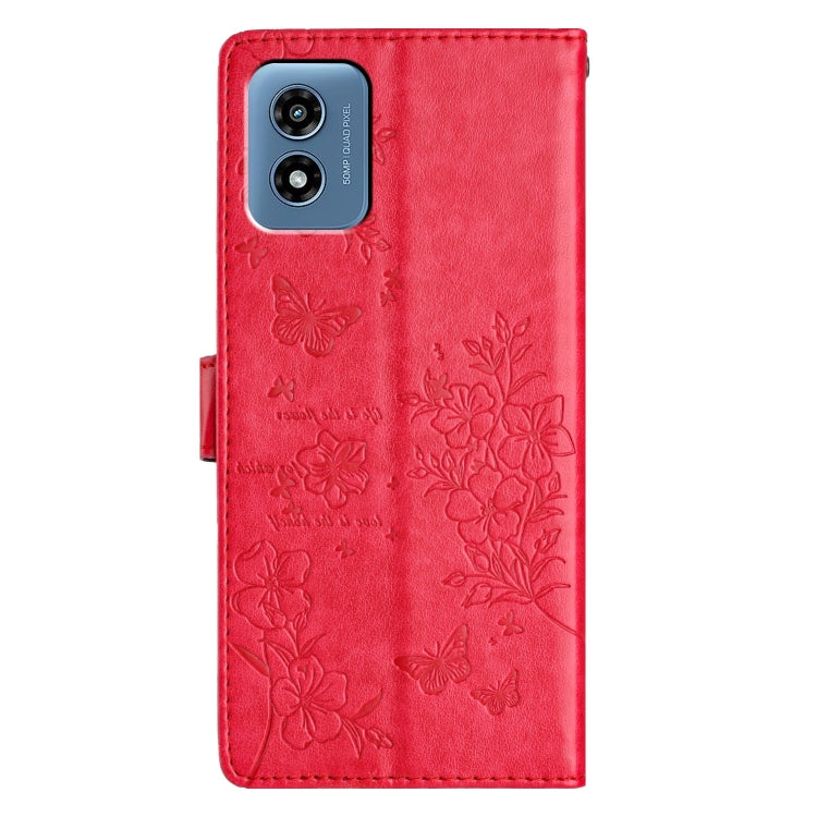 For Motorola Moto G Play 2024 Butterflies and Flowers Leather Phone Case(Red) - Motorola Cases by PMC Jewellery | Online Shopping South Africa | PMC Jewellery | Buy Now Pay Later Mobicred