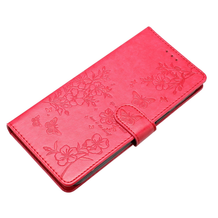 For Motorola Moto G Play 2024 Butterflies and Flowers Leather Phone Case(Red) - Motorola Cases by PMC Jewellery | Online Shopping South Africa | PMC Jewellery | Buy Now Pay Later Mobicred