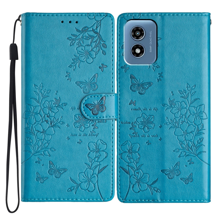 For Motorola Moto G Play 2024 Butterflies and Flowers Leather Phone Case(Blue) - free shipping - PMC Jewellery - Order now!