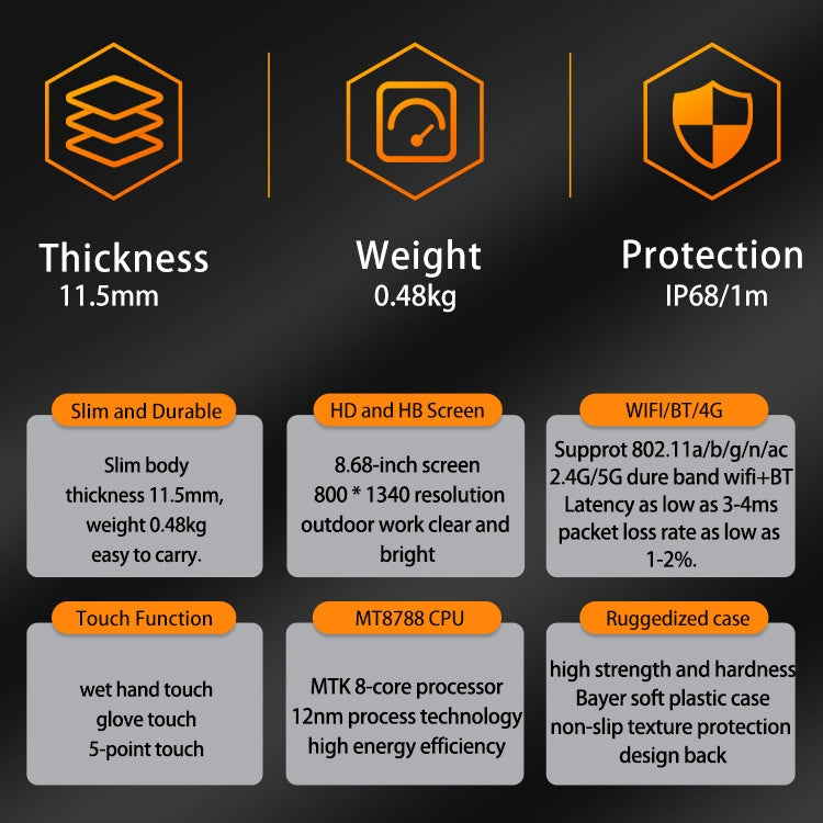 CENAVA A868T IP68 Rugged Tablet PC, 6GB+128GB, 8.68 inch Android 13 MT8788 Octa Core, 4G Network(US Plug) - free shipping - PMC Jewellery - Order now!