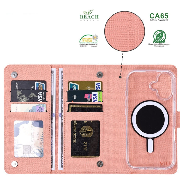 For iPhone 16 ViLi GHA-C Series RFID MagSafe Magnetic Flip Leather Phone Case(Pink) - free shipping - PMC TechLife - Order now!