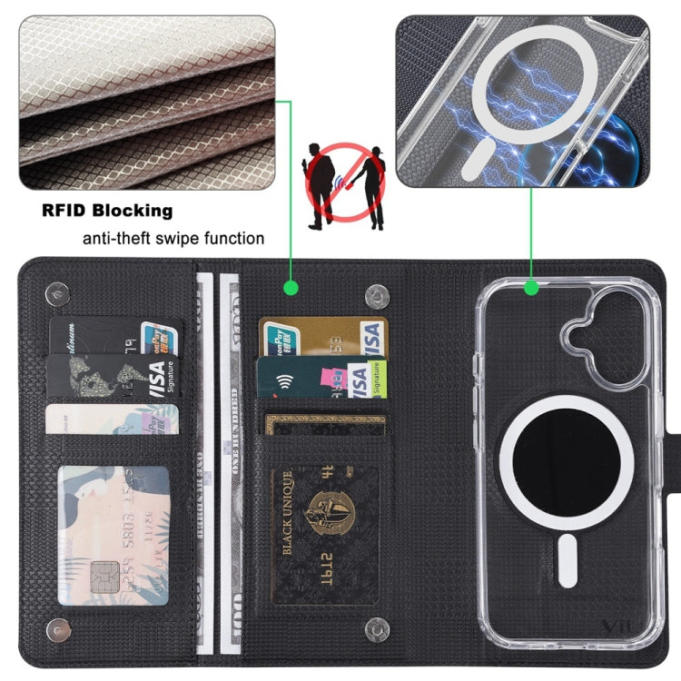 For iPhone 16 Plus ViLi GHA-C Series RFID MagSafe Magnetic Flip Leather Phone Case(Black) - free shipping - PMC TechLife - Order now!