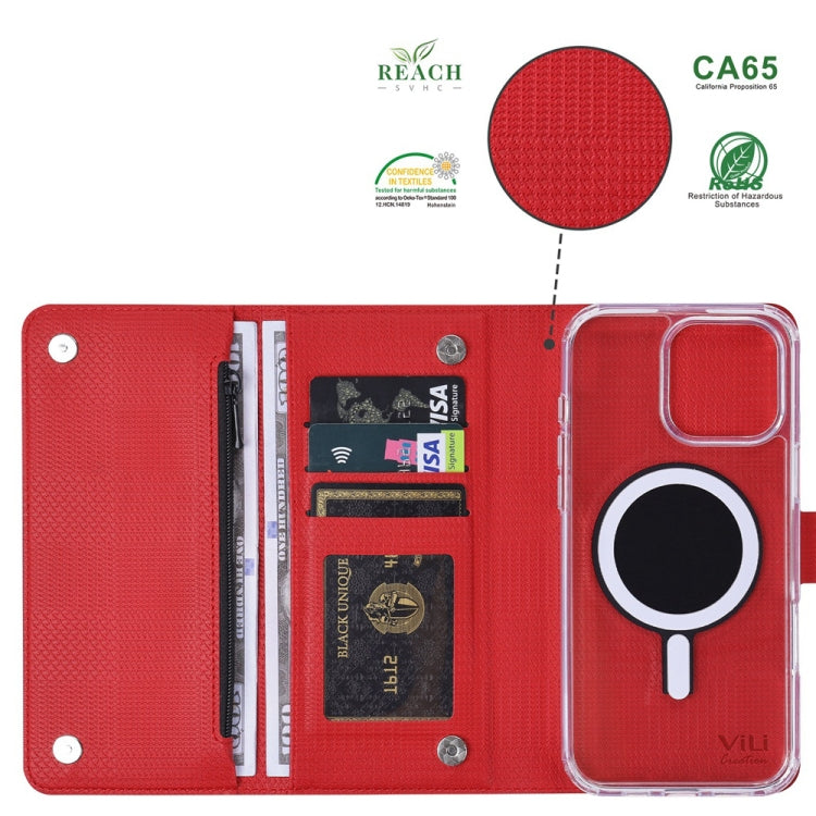 For iPhone 16 Plus ViLi GHB-C Series RFID MagSafe Magnetic Flip Leather Phone Case(Red) - iPhone 16 Plus Cases by ViLi | Online Shopping South Africa | PMC TechLife | Buy Now Pay Later Mobicred
