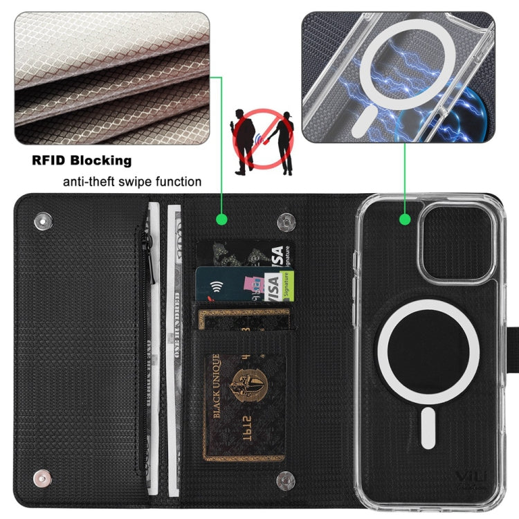 For iPhone 13 Pro Max ViLi GHB-C Series RFID MagSafe Magnetic Flip Leather Phone Case(Black) - free shipping - PMC Jewellery - Order now!