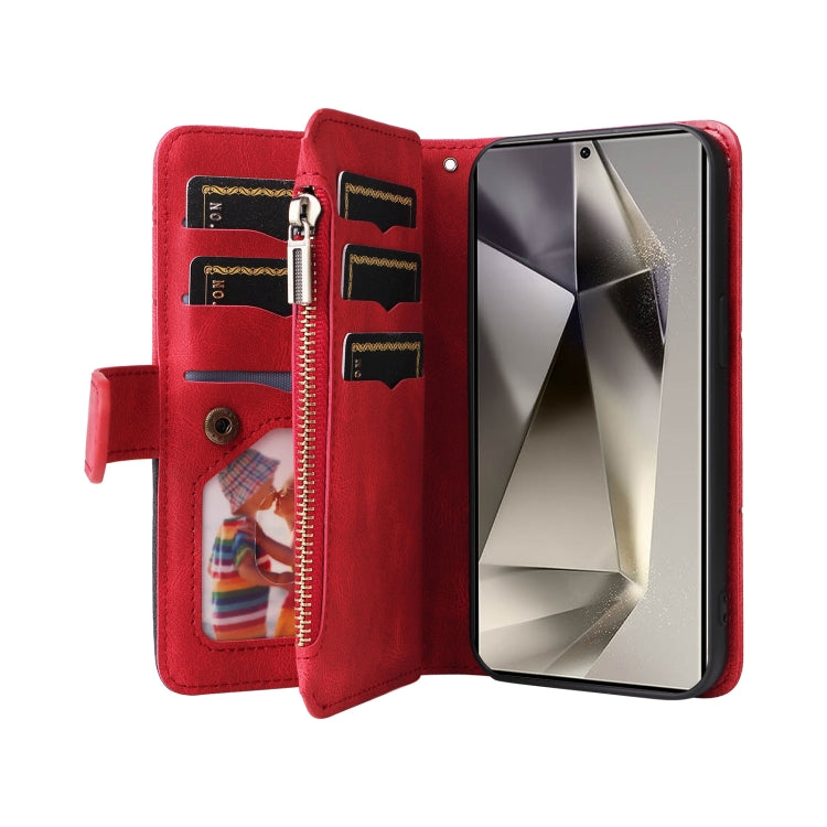 For Samsung Galaxy S25 Ultra 5G Dual-color 9 Card Slots Zipper Wallet Leather Phone Case(Red) - Galaxy S25 Ultra 5G Cases by PMC Jewellery | Online Shopping South Africa | PMC Jewellery | Buy Now Pay Later Mobicred