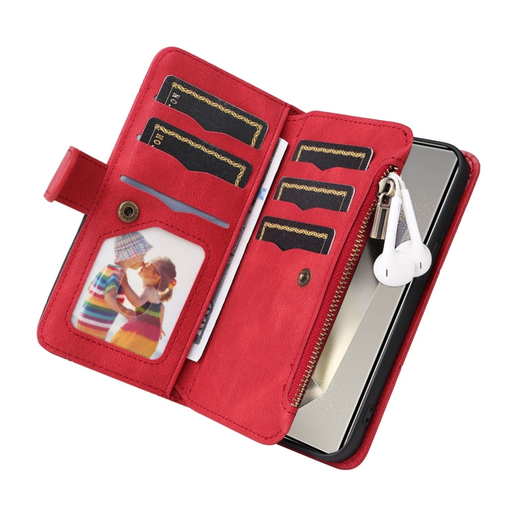 For Samsung Galaxy S25 Ultra 5G Dual-color 9 Card Slots Zipper Wallet Leather Phone Case(Red) - Galaxy S25 Ultra 5G Cases by PMC Jewellery | Online Shopping South Africa | PMC Jewellery | Buy Now Pay Later Mobicred