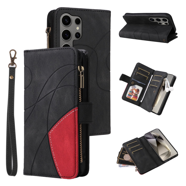 For Samsung Galaxy S25 Ultra 5G Dual-color 9 Card Slots Zipper Wallet Leather Phone Case(Black) - Galaxy S25 Ultra 5G Cases by PMC Jewellery | Online Shopping South Africa | PMC Jewellery | Buy Now Pay Later Mobicred