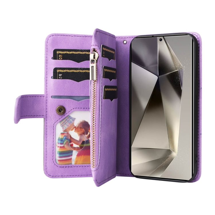For Samsung Galaxy S25 Ultra 5G Dual-color 9 Card Slots Zipper Wallet Leather Phone Case(Purple) - Galaxy S25 Ultra 5G Cases by PMC Jewellery | Online Shopping South Africa | PMC Jewellery | Buy Now Pay Later Mobicred