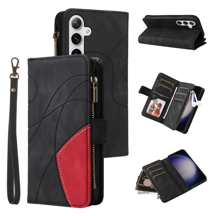 For Samsung Galaxy S25 / S24 5G Dual-color 9 Card Slots Zipper Wallet Leather Phone Case(Black) - Galaxy S25 5G Cases by PMC Jewellery | Online Shopping South Africa | PMC Jewellery | Buy Now Pay Later Mobicred