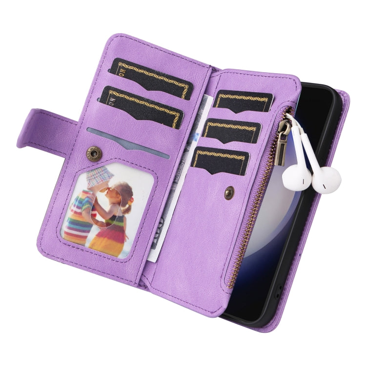 For Samsung Galaxy S25 / S24 5G Dual-color 9 Card Slots Zipper Wallet Leather Phone Case(Purple) - Galaxy S25 5G Cases by PMC Jewellery | Online Shopping South Africa | PMC Jewellery | Buy Now Pay Later Mobicred