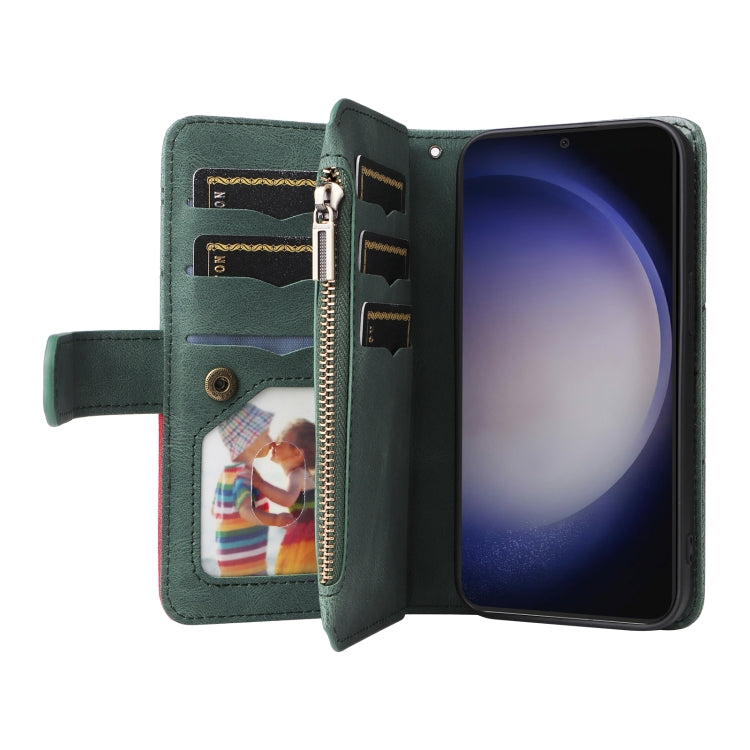 For Samsung Galaxy S25 / S24 5G Dual-color 9 Card Slots Zipper Wallet Leather Phone Case(Green) - Galaxy S25 5G Cases by PMC Jewellery | Online Shopping South Africa | PMC Jewellery | Buy Now Pay Later Mobicred