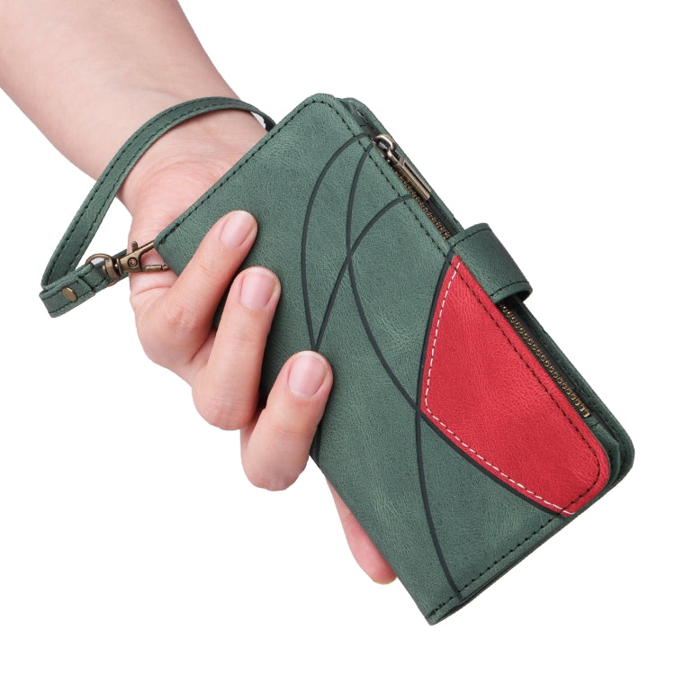 For Samsung Galaxy S25 / S24 5G Dual-color 9 Card Slots Zipper Wallet Leather Phone Case(Green) - Galaxy S25 5G Cases by PMC Jewellery | Online Shopping South Africa | PMC Jewellery | Buy Now Pay Later Mobicred