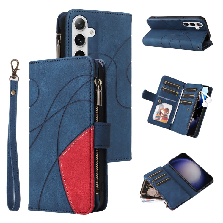 For Samsung Galaxy S25 / S24 5G Dual-color 9 Card Slots Zipper Wallet Leather Phone Case(Blue) - Galaxy S25 5G Cases by PMC Jewellery | Online Shopping South Africa | PMC Jewellery | Buy Now Pay Later Mobicred