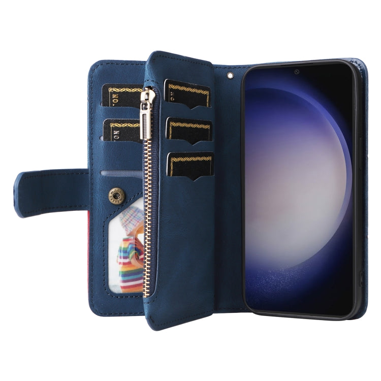 For Samsung Galaxy S25 / S24 5G Dual-color 9 Card Slots Zipper Wallet Leather Phone Case(Blue) - Galaxy S25 5G Cases by PMC Jewellery | Online Shopping South Africa | PMC Jewellery | Buy Now Pay Later Mobicred