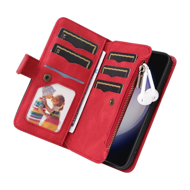For Samsung Galaxy S25+ / S24+ 5G Dual-color 9 Card Slots Zipper Wallet Leather Phone Case(Red) - Galaxy S25+ 5G Cases by PMC Jewellery | Online Shopping South Africa | PMC Jewellery | Buy Now Pay Later Mobicred