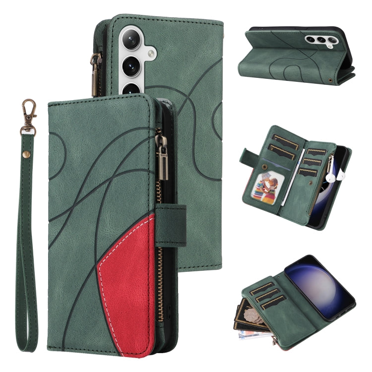 For Samsung Galaxy S25+ / S24+ 5G Dual-color 9 Card Slots Zipper Wallet Leather Phone Case(Green) - Galaxy S25+ 5G Cases by PMC Jewellery | Online Shopping South Africa | PMC Jewellery | Buy Now Pay Later Mobicred