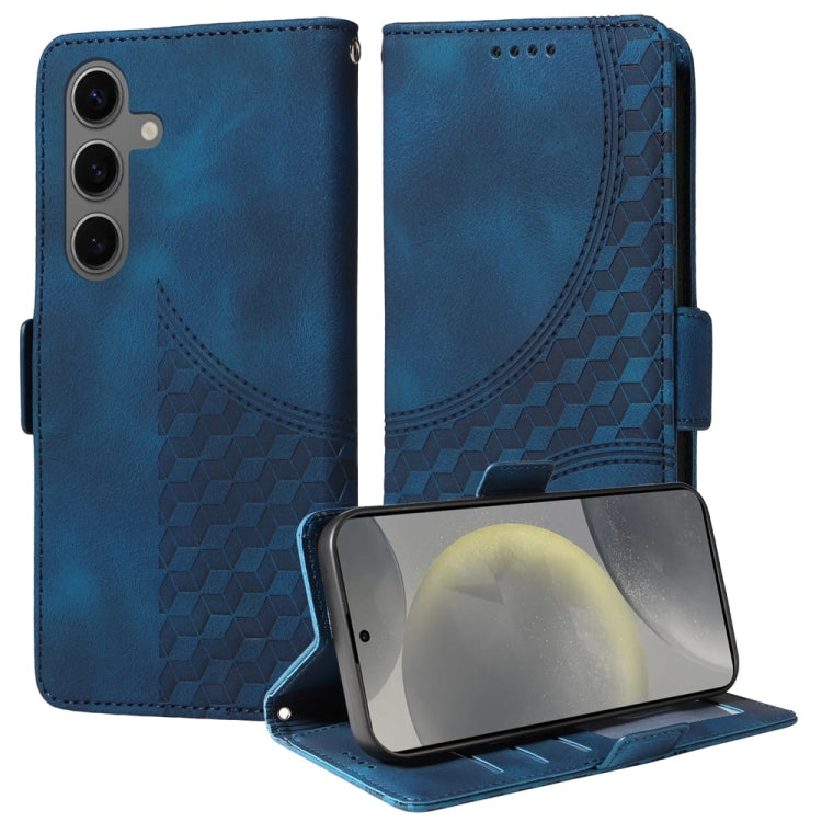For Samsung Galaxy S25 5G Embossed Rhombus Starry Leather Phone Case(Blue) - Galaxy S25 5G Cases by PMC TechLife | Online Shopping South Africa | PMC TechLife | Buy Now Pay Later Mobicred