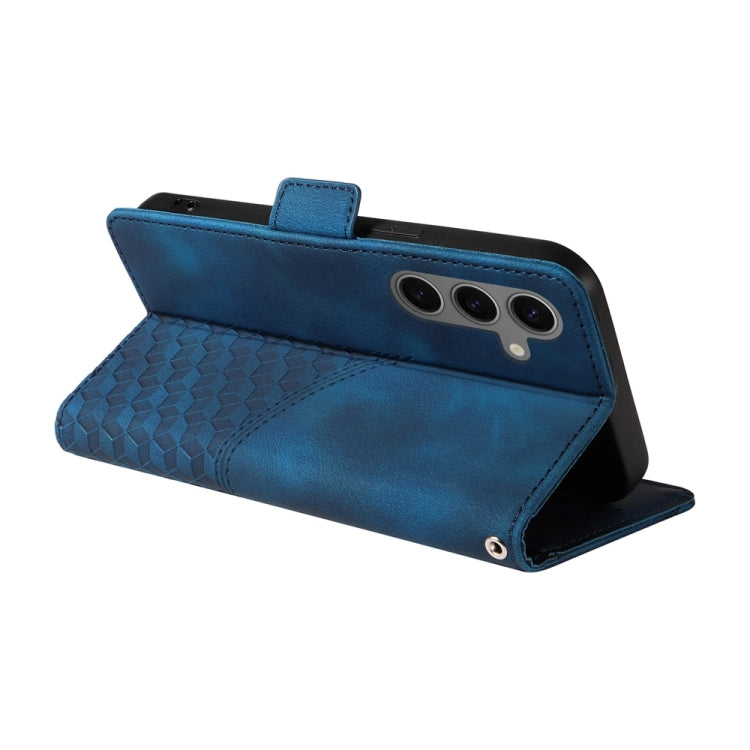 For Samsung Galaxy S25 5G Embossed Rhombus Starry Leather Phone Case(Blue) - Galaxy S25 5G Cases by PMC TechLife | Online Shopping South Africa | PMC TechLife | Buy Now Pay Later Mobicred