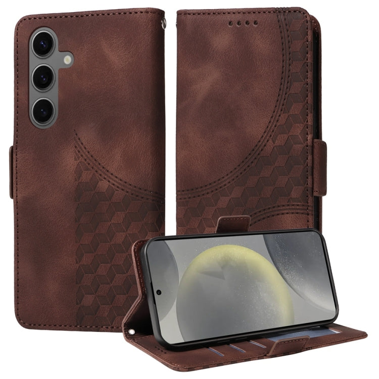 For Samsung Galaxy S25 5G Embossed Rhombus Starry Leather Phone Case(Brown) - Galaxy S25 5G Cases by PMC TechLife | Online Shopping South Africa | PMC TechLife | Buy Now Pay Later Mobicred
