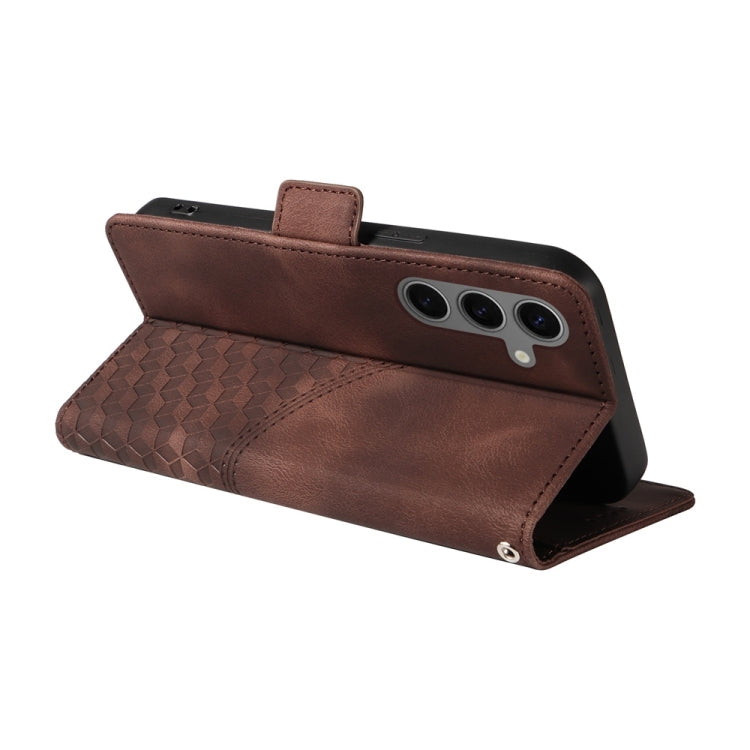 For Samsung Galaxy S25 5G Embossed Rhombus Starry Leather Phone Case(Brown) - Galaxy S25 5G Cases by PMC TechLife | Online Shopping South Africa | PMC TechLife | Buy Now Pay Later Mobicred