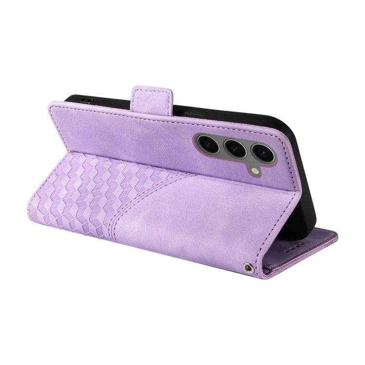 For Samsung Galaxy S25 5G Embossed Rhombus Starry Leather Phone Case(Purple) - Galaxy S25 5G Cases by PMC TechLife | Online Shopping South Africa | PMC TechLife | Buy Now Pay Later Mobicred