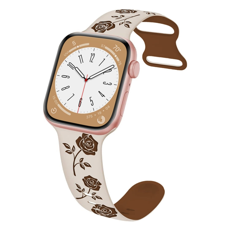 For Apple Watch SE 2023 40mm Two-color Rose Engraved Silicone Watch Band(Starlight Caramel) - free shipping - PMc TechLife - Order now!