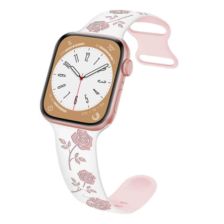 For Apple Watch Series 7 41mm Two-color Rose Engraved Silicone Watch Band(White Pink) - free shipping - PMc TechLife - Order now!