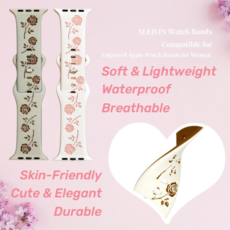 For Apple Watch Series 9 45mm Two-color Rose Engraved Silicone Watch Band(White Purple) - free shipping - PMc TechLife - Order now!