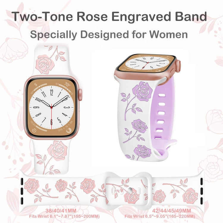 For Apple Watch Series 9 41mm Two-color Rose Engraved Silicone Watch Band(Starlight Caramel) - free shipping - PMc TechLife - Order now!