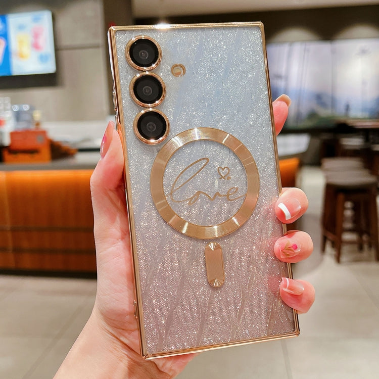 For Samsung Galaxy S25+ 5G Dual-Love Leaves Gradient Glitter MagSafe TPU Phone Case(Gold) - Galaxy S25+ 5G Cases by PMC TechLife | Online Shopping South Africa | PMC TechLife | Buy Now Pay Later Mobicred