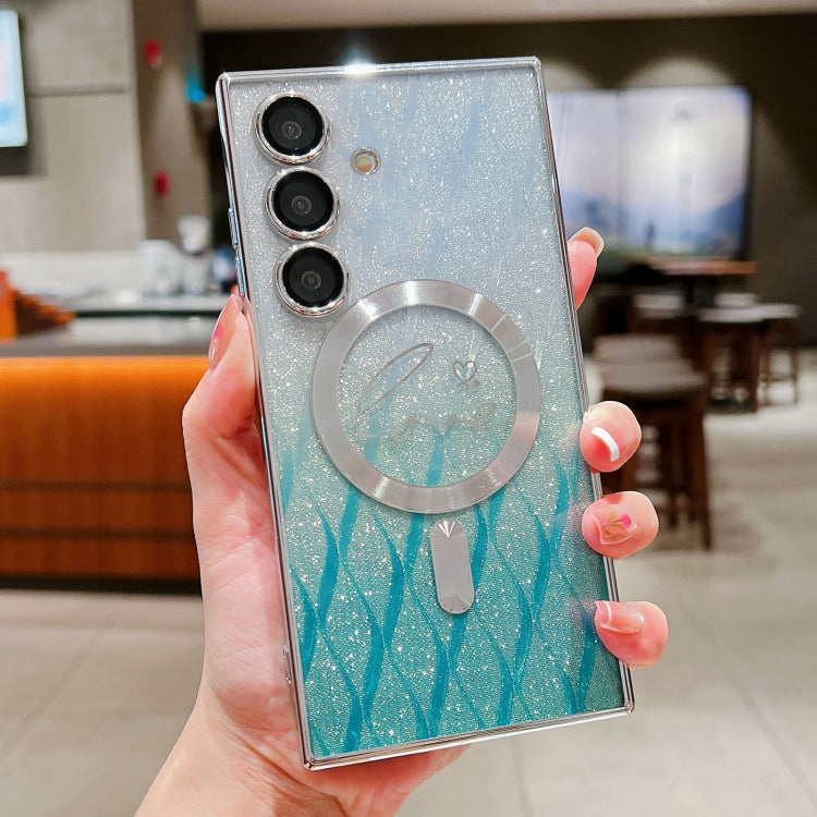 For Samsung Galaxy S25 5G Dual-Love Leaves Gradient Glitter MagSafe TPU Phone Case(Green) - Galaxy S25 5G Cases by PMC TechLife | Online Shopping South Africa | PMC TechLife | Buy Now Pay Later Mobicred