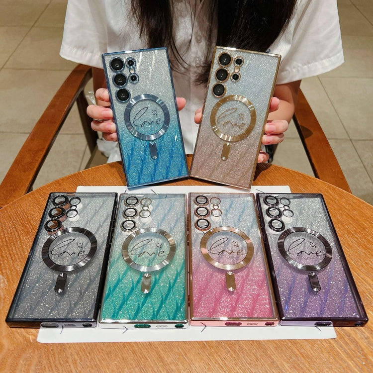 For Samsung Galaxy S25+ 5G Dual-Love Leaves Gradient Glitter MagSafe TPU Phone Case(Pink) - free shipping - PMC TechLife - Order now!