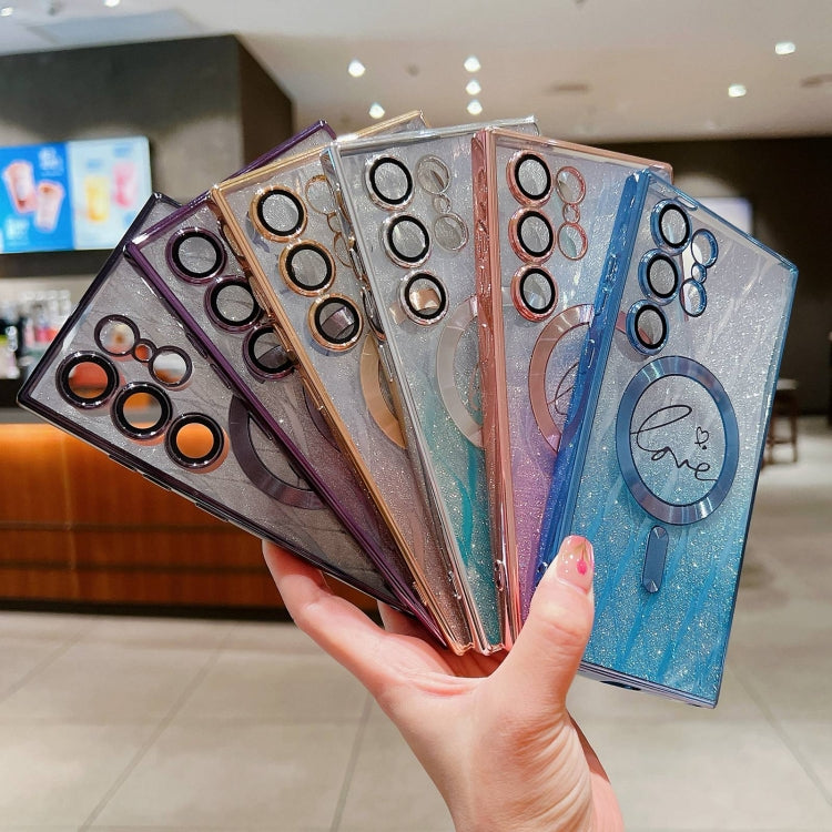 For Samsung Galaxy S25 Ultra 5G Dual-Love Leaves Gradient Glitter MagSafe TPU Phone Case(Pink) - Galaxy S25 Ultra 5G Cases by PMC TechLife | Online Shopping South Africa | PMC TechLife | Buy Now Pay Later Mobicred